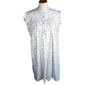 Eileen West Nightgown Womens Medium White Blue Floral Cotton Cottagecore Sleepc